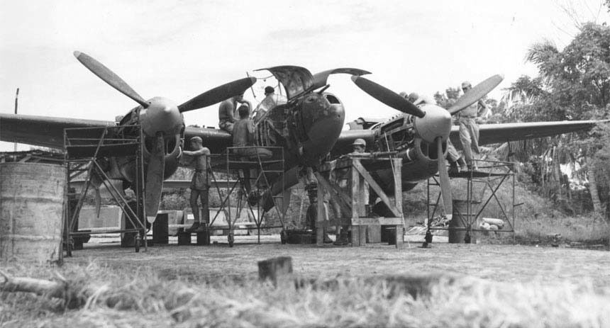 P-38 crew members P-38 repair India 1945