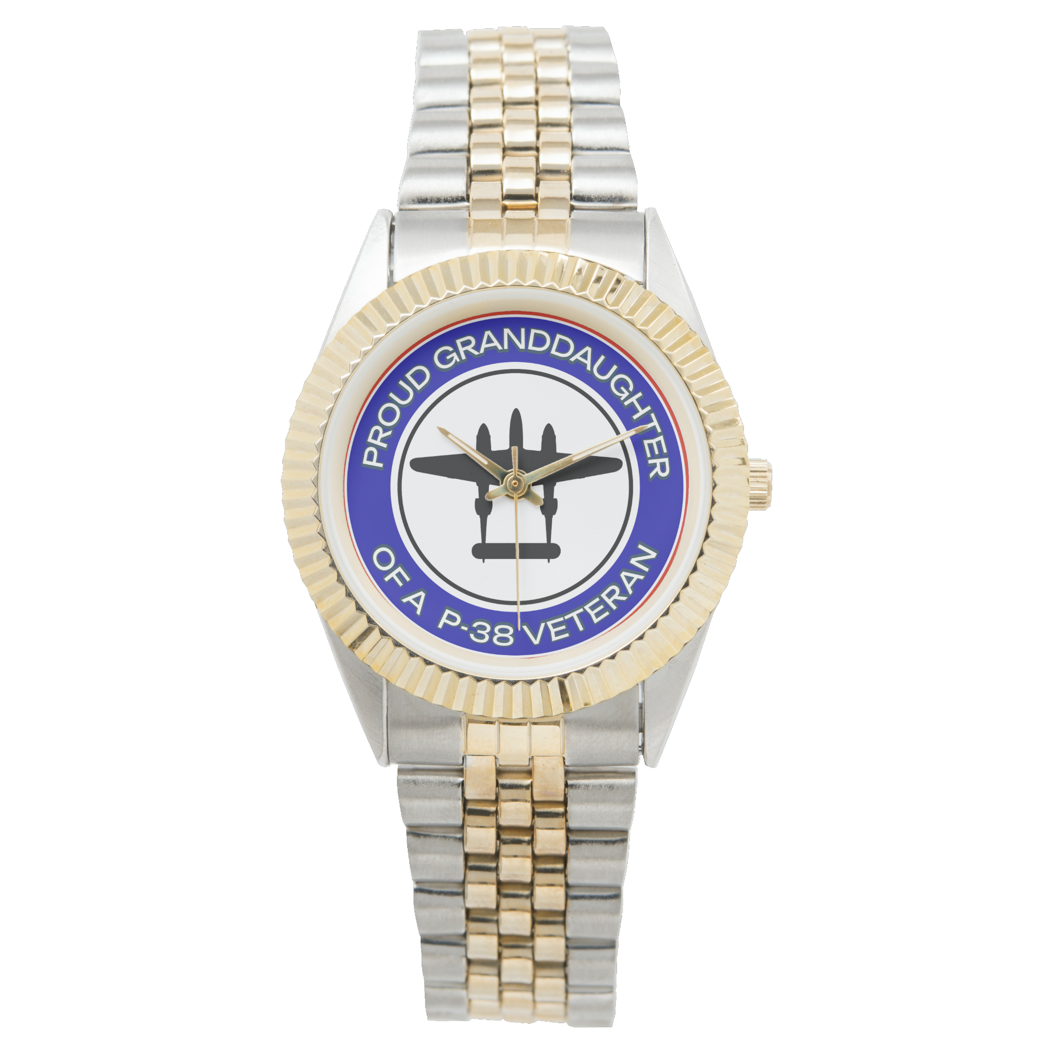 Zazzle Proud Granddaughter of a P-38 Veteran Bracelet Watch (Front) Proud Granddaughter of a P-38 Veteran Bracelet Watch